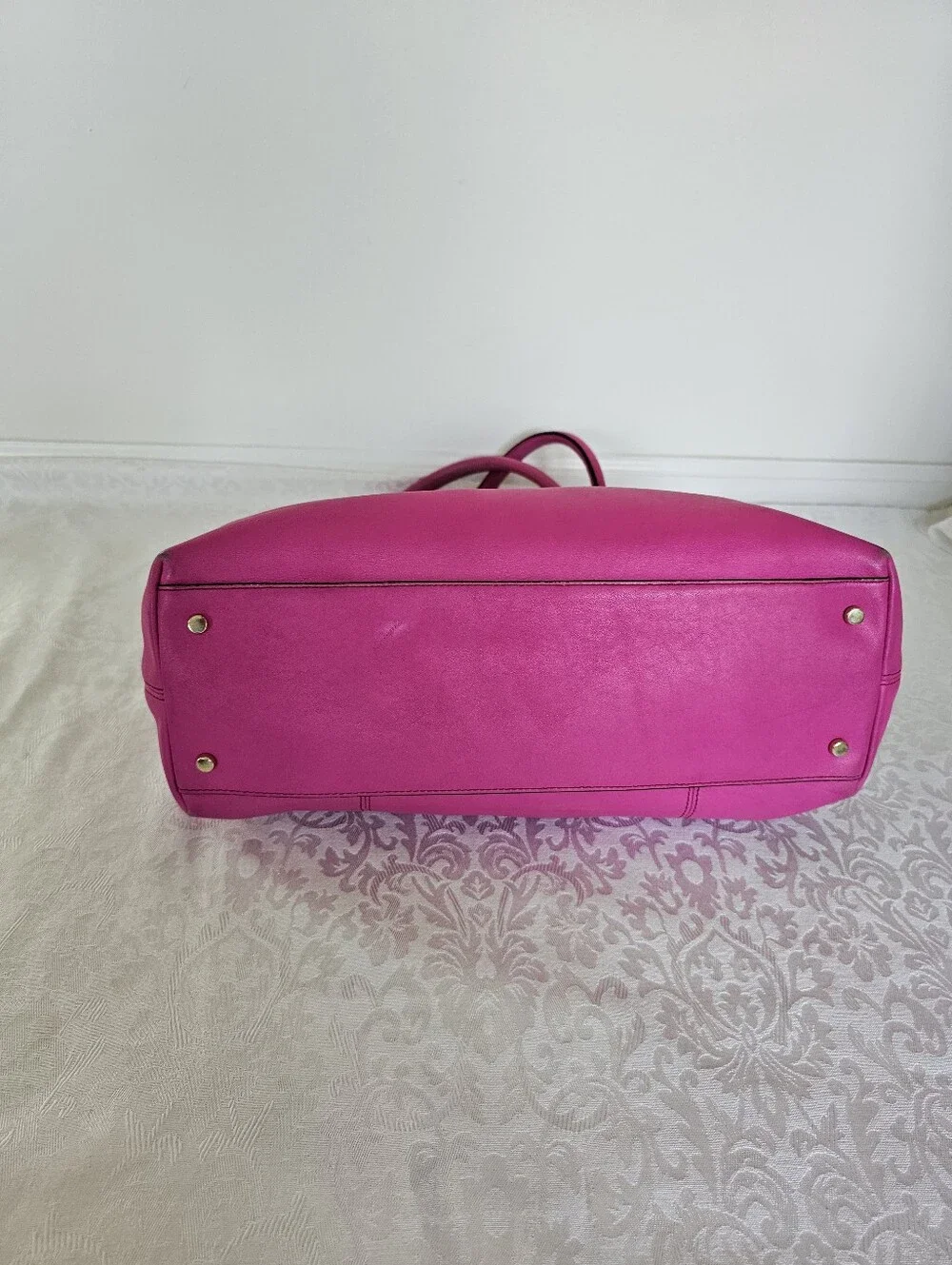 Kate Spade Rosa Mount Pink Leather Tote with Black Trim and Patent Leather Bow